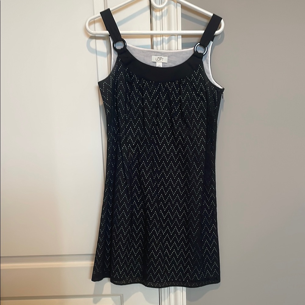 LOFT Black and White Scoop Neck Sundress Mini